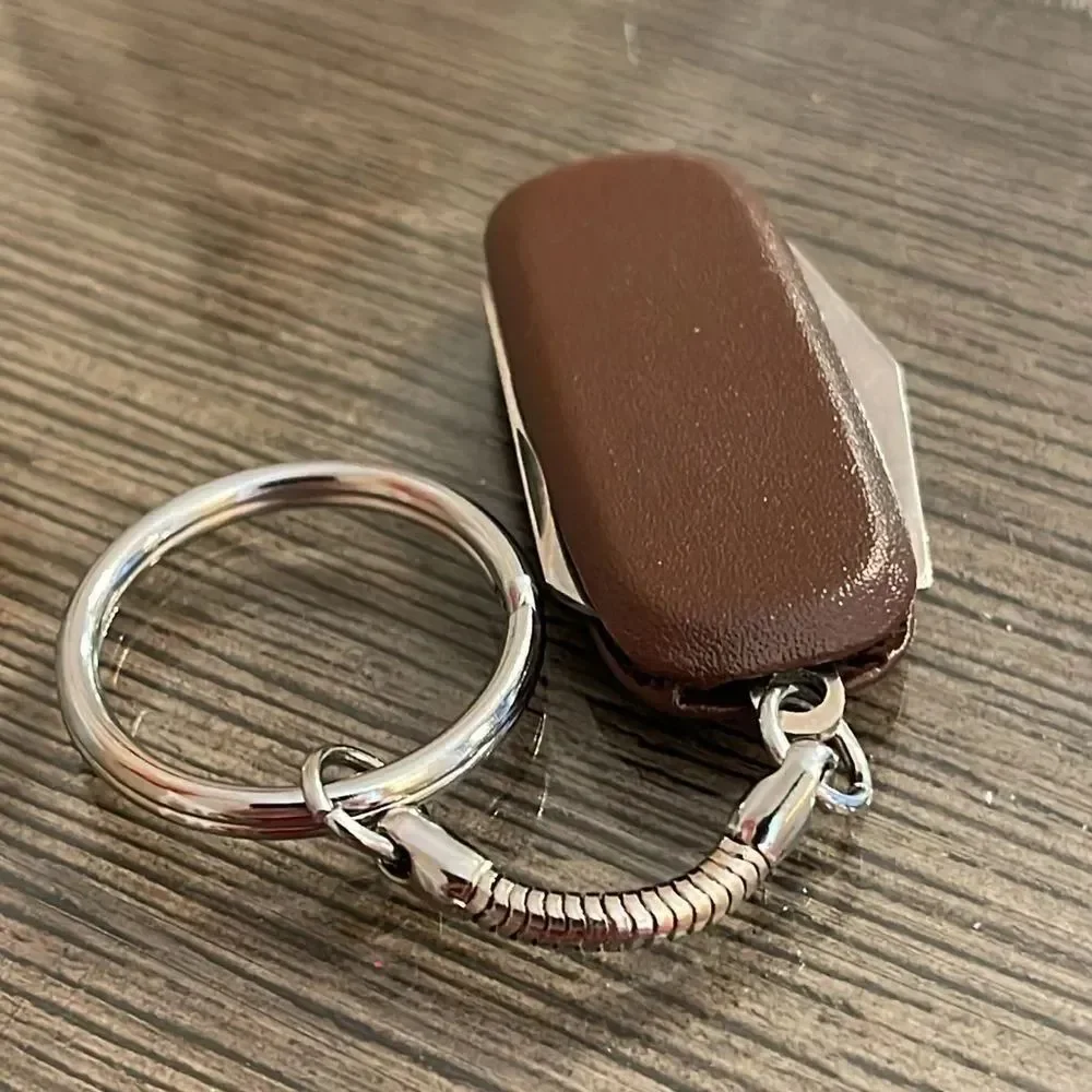 Vintage 1983 Avon Pocket Penknife Keychain Brown Simulated Leather